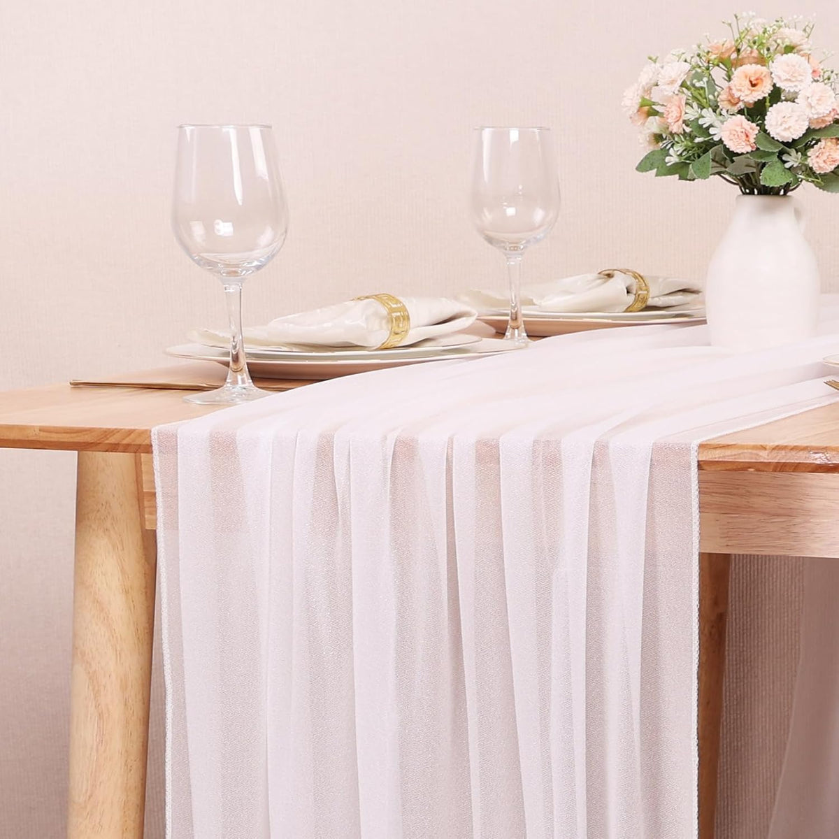 10FT White Chiffon Table Runner 30x120 Inches Romantic Sheer Table Runner Boho forBridal Shower Decorations Wedding Birthday Party Outdoor Decor