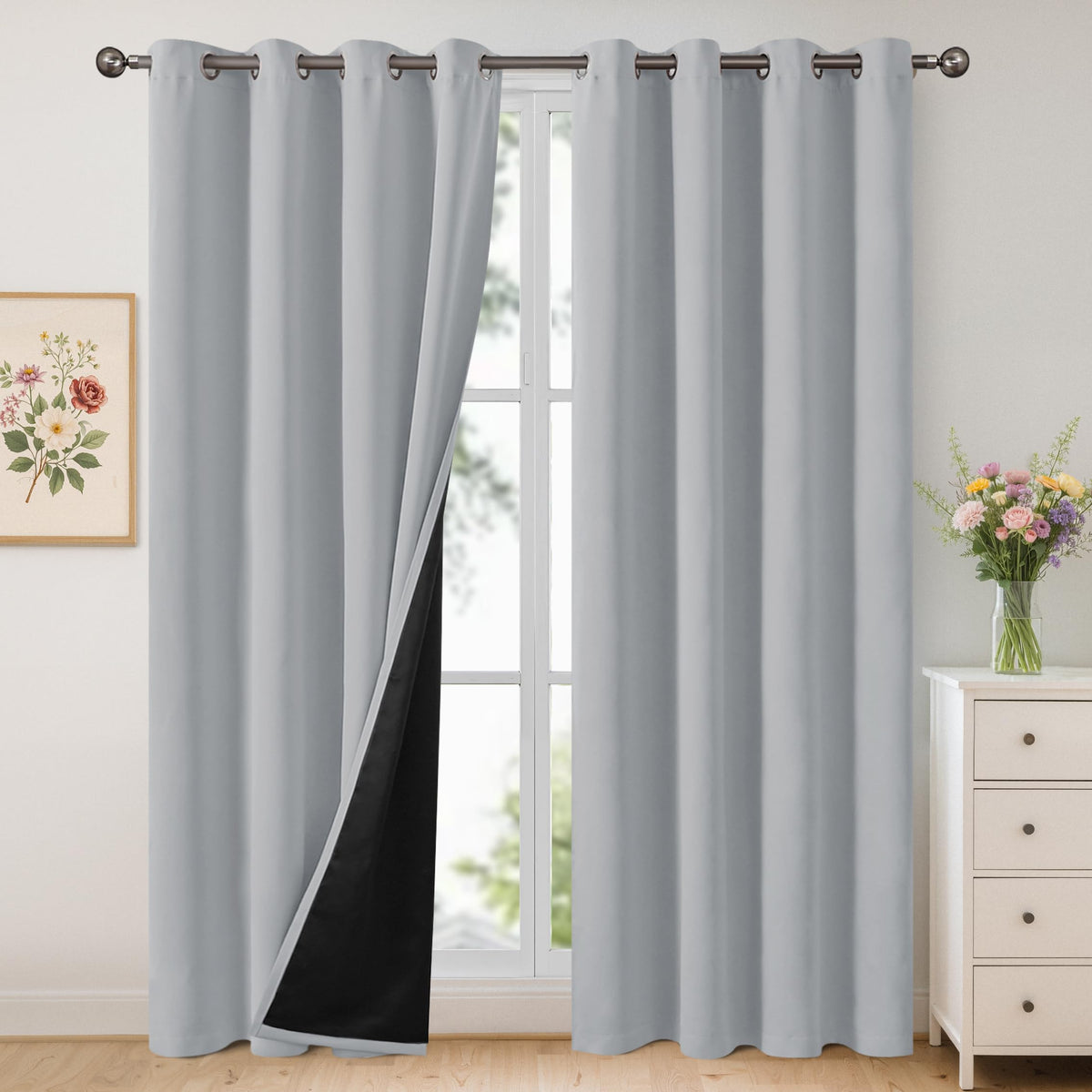 YoungsTex White Linen Blackout Curtains 63 Inch Length for Bedroom 2 Panels