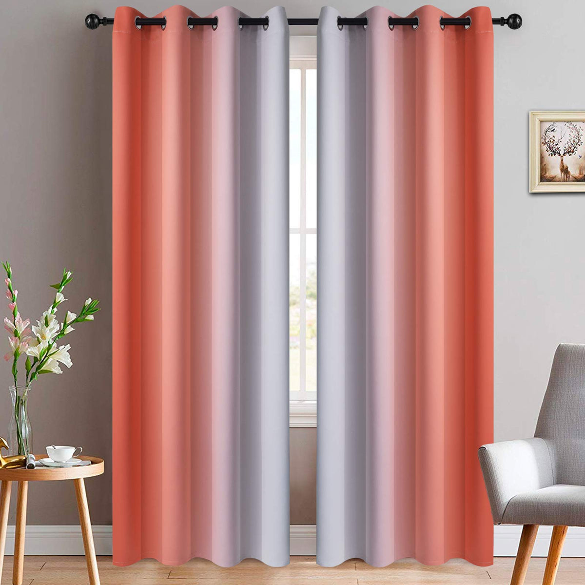 Yakamok Ombre Curtains Blue and Greyish White for Living Room,52Wx84L