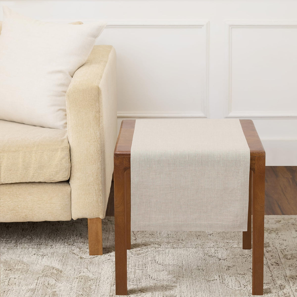 Solino Home 100% Pure Linen Table Runner Natural Long, Athena 14 x 108 in