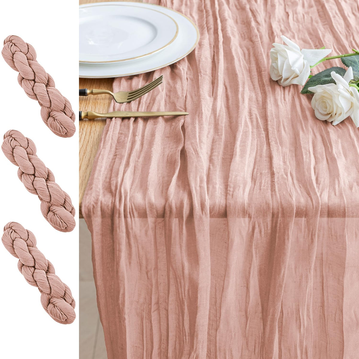 Cheesecloth Table Runner 10FT Blushing Pink Boho Gauze Sheer Runners