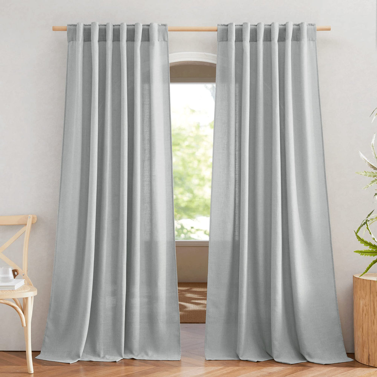 NICETOWN Natural Linen Curtains 70 Inches Length, 2 Panels, W37 x L70