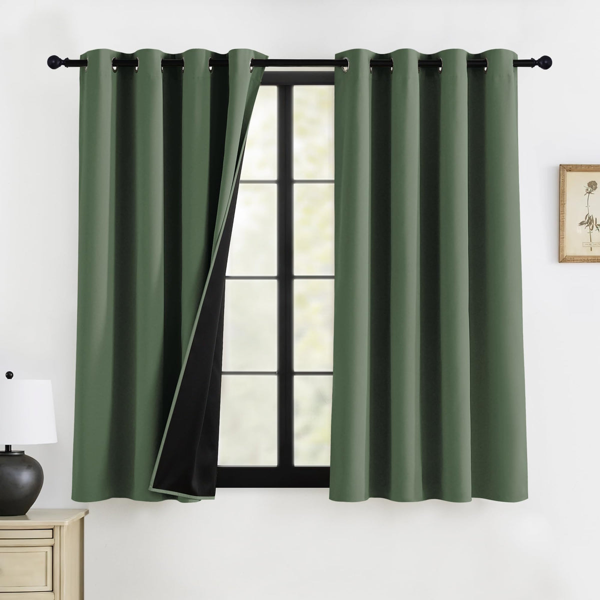 RYB HOME 100% Blackout Black Curtains for Bedroom Living Room 84 inch Long