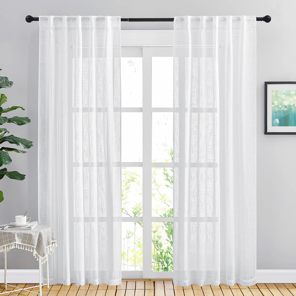 NICETOWN Natural Linen Curtains 70 Inches Length, 2 Panels, W37 x L70