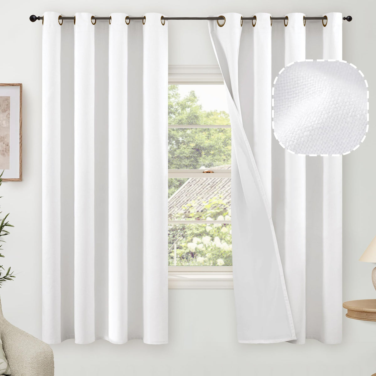 Lajode Natural Linen Blackout Curtains for Bedroom - 52x84 Inch 2 Panels