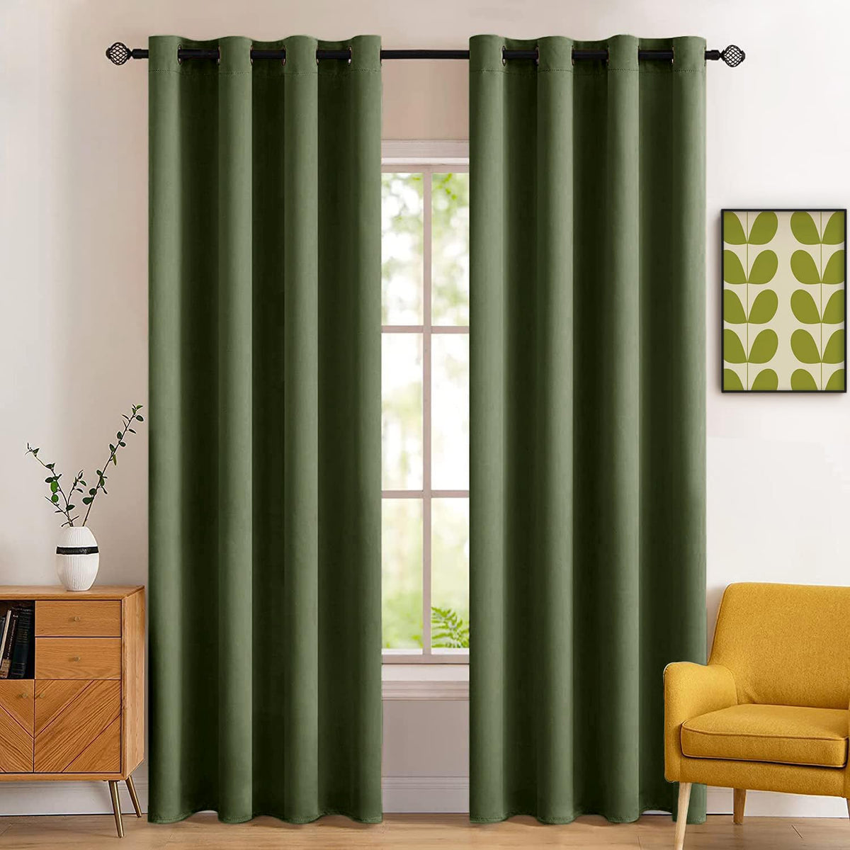 MIULEE Beige Blackout Bedroom Curtains 63 Inch Long Light Blocking