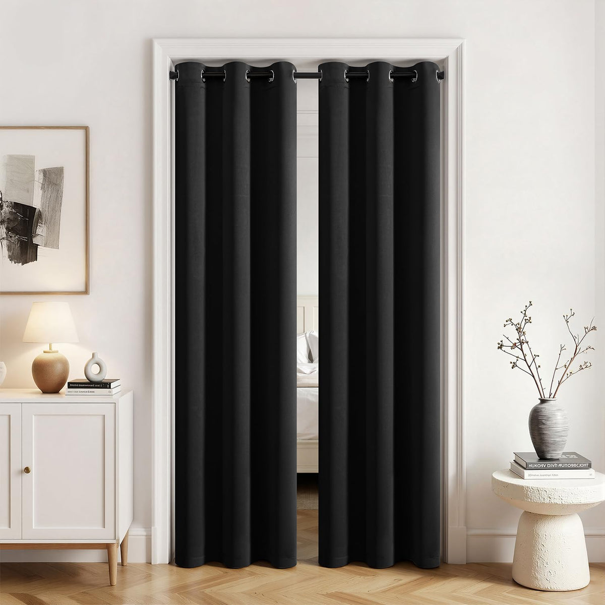 MIULEE Beige Blackout Bedroom Curtains 63 Inch Long Light Blocking