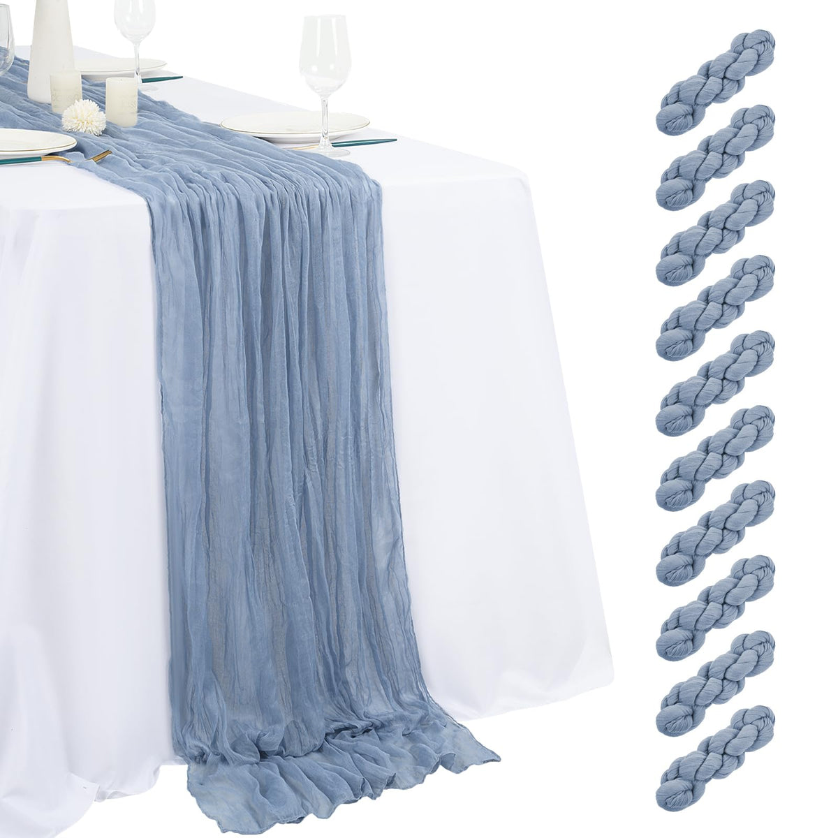 10 Pack Beige Cheesecloth Table Runner 17x108 Inch Semi Sheer Boho Gauze Cheese Cloth Table Runners, for Wedding Bridal Shower Birthday Party Home Decor Garden Farmhouse