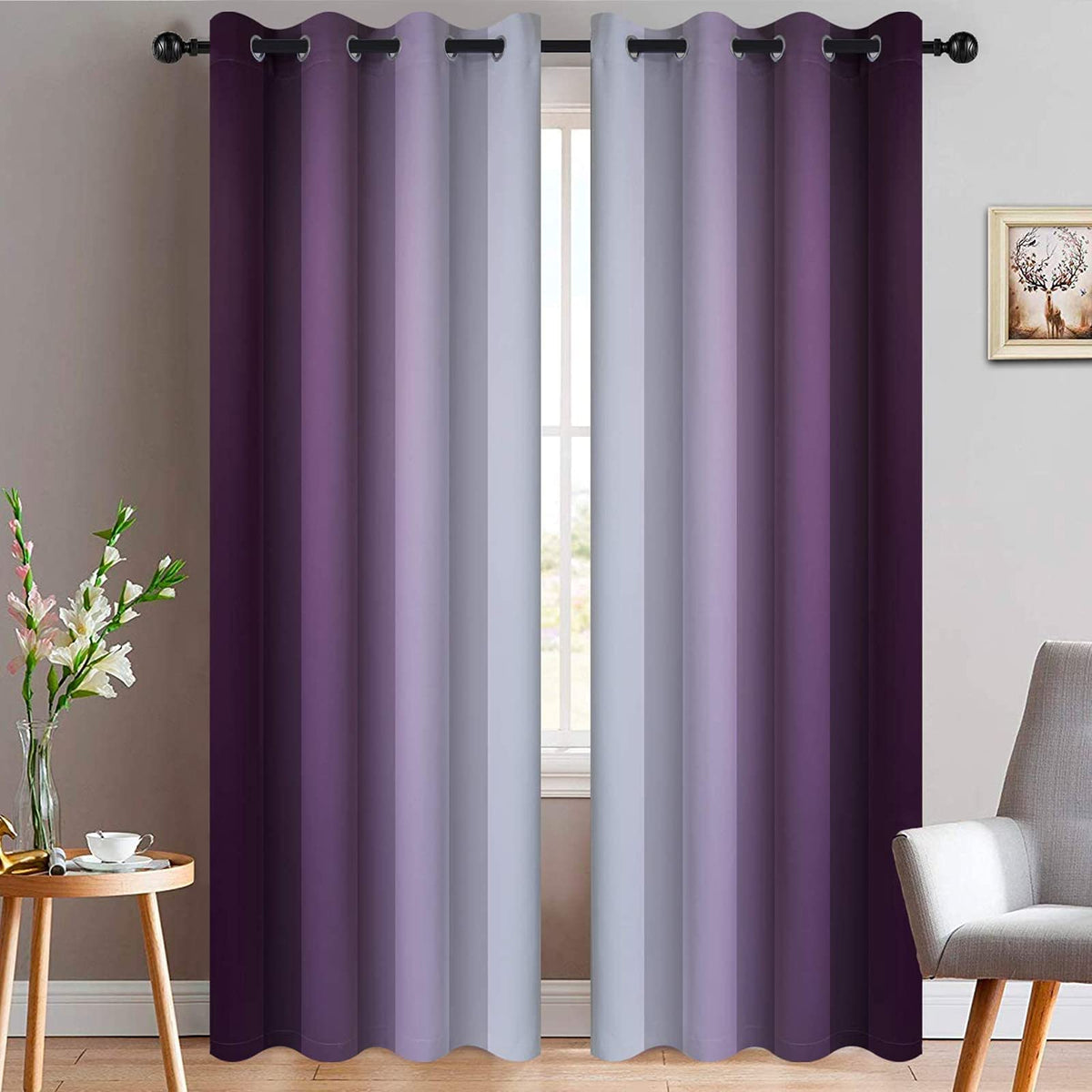 Yakamok Ombre Curtains Blue and Greyish White for Living Room,52Wx84L