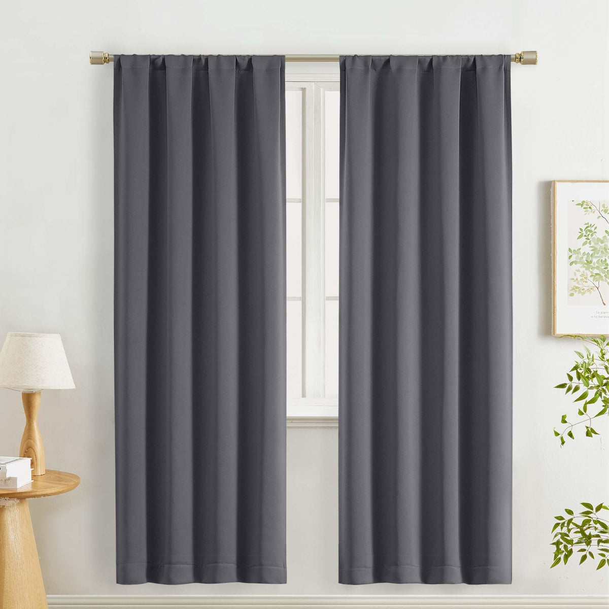 Lecloud Black Blackout Curtains for Bedroom 54 Inch Length 2 Panels