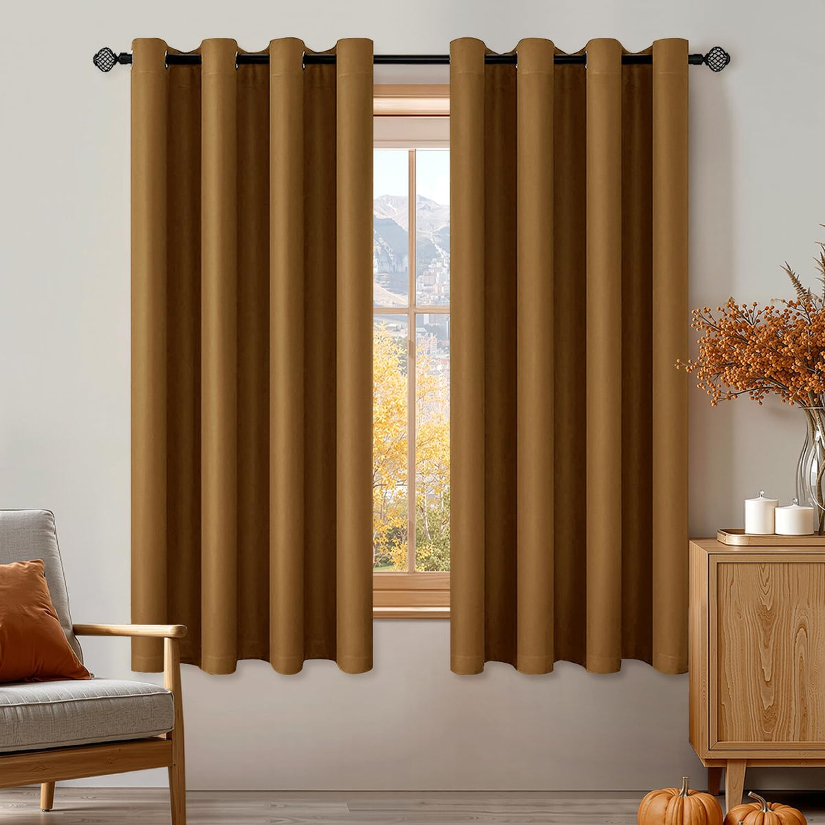MIULEE Beige Blackout Bedroom Curtains 63 Inch Long Light Blocking