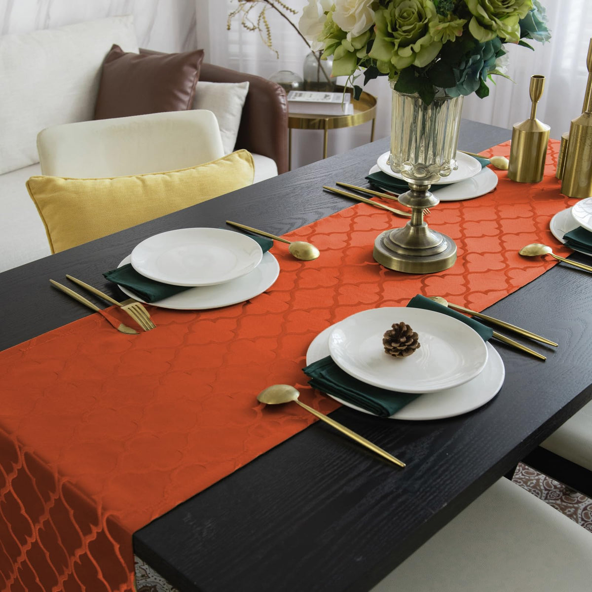 Joyfol Day Jacquard Autumn Table Runner,Fall Countryside Leaves Thanksgiving Table Runners,Waterproof Kitchen Dining Harvest Holiday Tabletop Decoration(14x36 Inch,Rust/Burnt Orange)