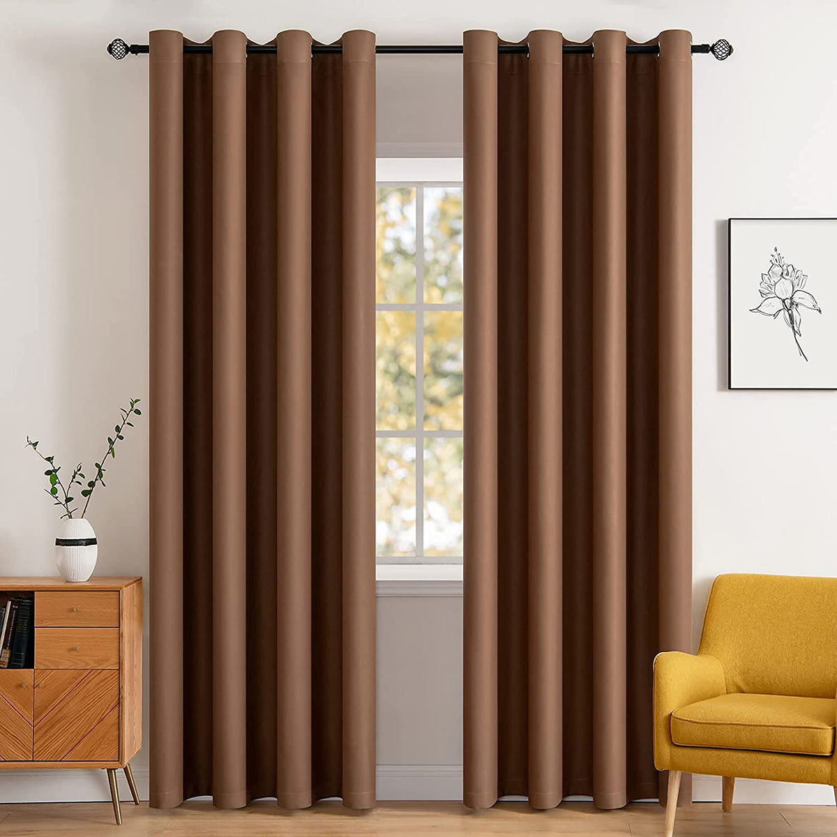 MIULEE Beige Blackout Bedroom Curtains 63 Inch Long Light Blocking