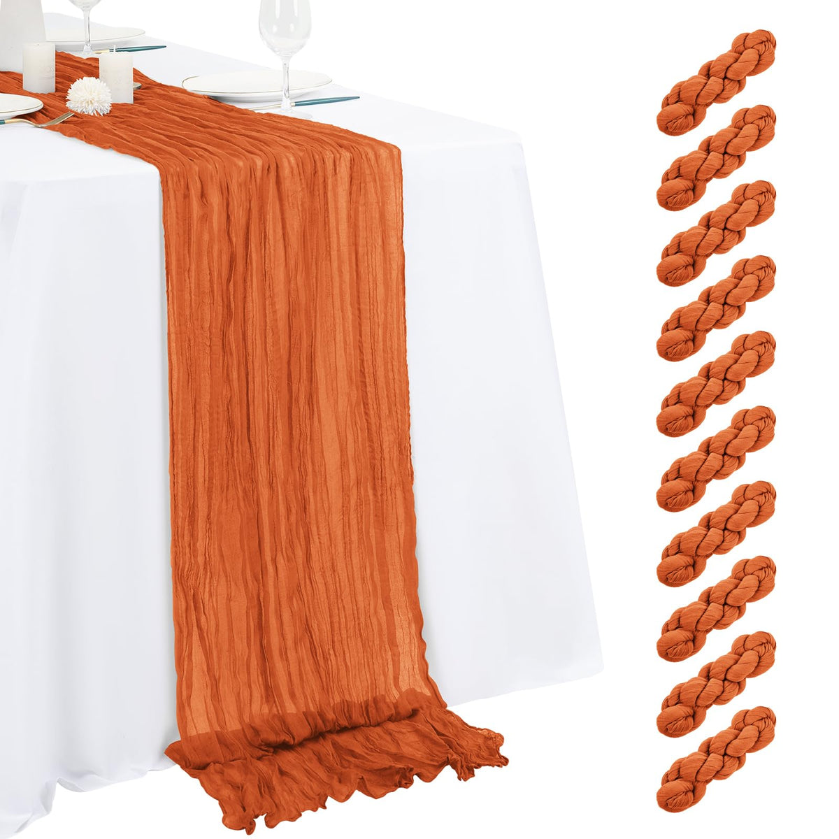 10 Pack Beige Cheesecloth Table Runner 17x108 Inch Semi Sheer Boho Gauze Cheese Cloth Table Runners, for Wedding Bridal Shower Birthday Party Home Decor Garden Farmhouse