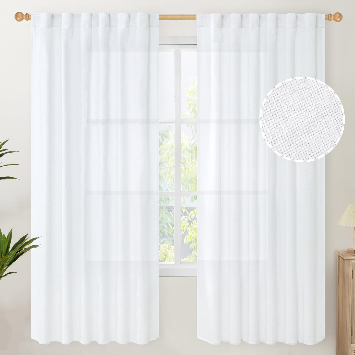 YoungsTex Linen Semi Sheer Curtains 72 Inch Length, Light Filtering Drapes