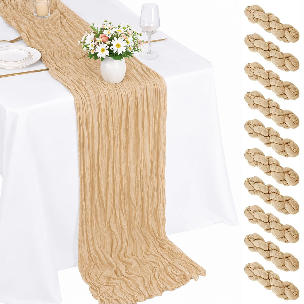 10 Pack Light Pink Cheesecloth Table Runner 22X120 Inch Gauze Table Runner