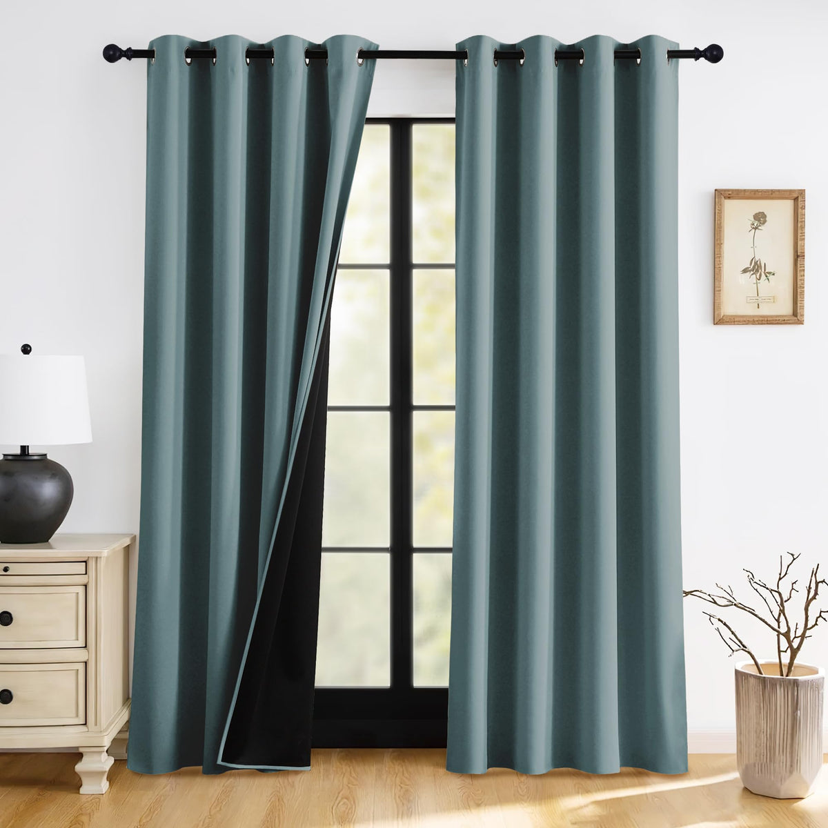 RYB HOME 100% Blackout Black Curtains for Bedroom Living Room 84 inch Long