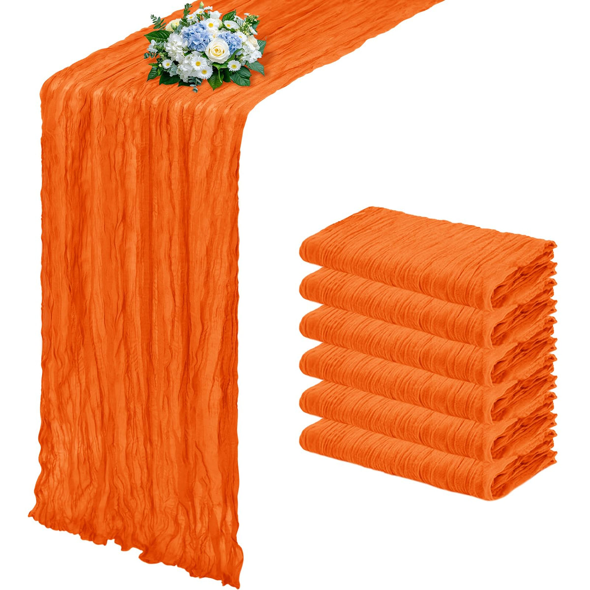 12 Pack Dusty Blue Cheesecloth Table Runner 17x108 Inch Semi Sheer Boho Gauze Cheese Cloth Fabric Table Runners, for Wedding Party Baby Shower Birthday Home Decor Garden Farmhouse