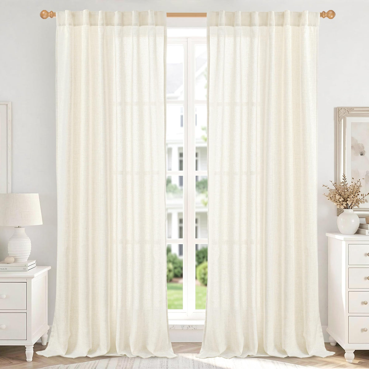 YoungsTex Linen Semi Sheer Curtains 72 Inch Length, Light Filtering Drapes