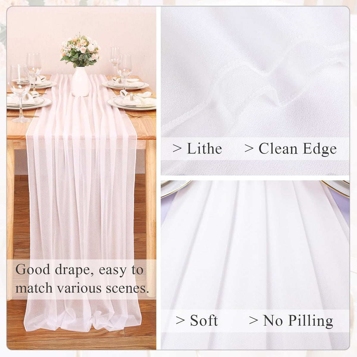 10FT White Chiffon Table Runner 30x120 Inches Romantic Sheer Table Runner Boho forBridal Shower Decorations Wedding Birthday Party Outdoor Decor