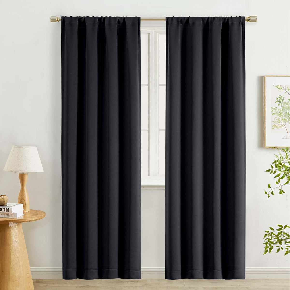 Lecloud Black Blackout Curtains for Bedroom 54 Inch Length 2 Panels