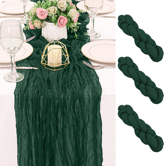 2 Pack 120 Inch Dark Green Cheesecloth Table Runner Boho Rustic Gauze Sheer Romantic 10 FT Long Cheese Cloth Table Runner for Bridal Baby Shower Wedding Party Birthday Holiday Easter Christmas Decor