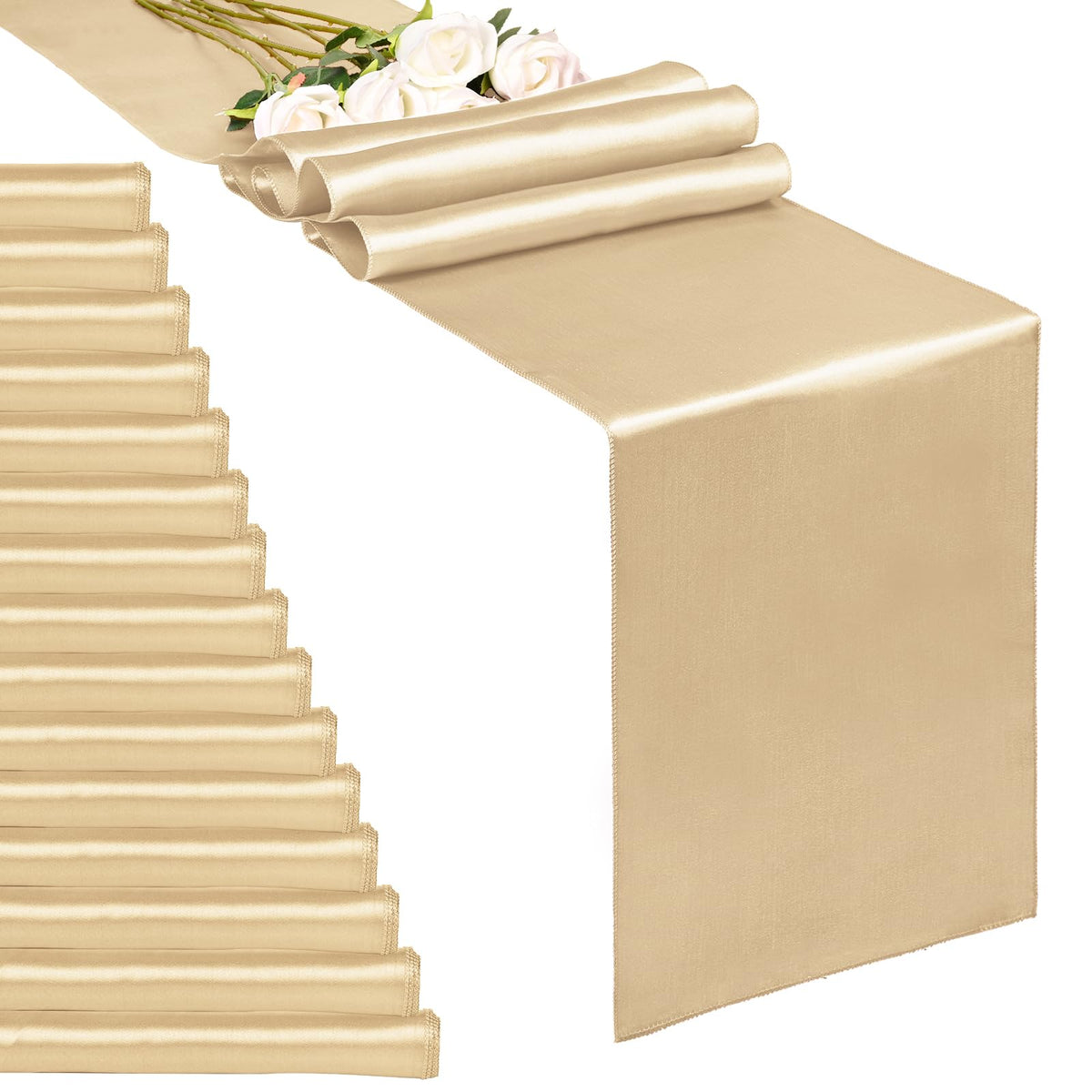 10-Pack Champagne 12 x 108 inches Long Premium Satin Table Runner