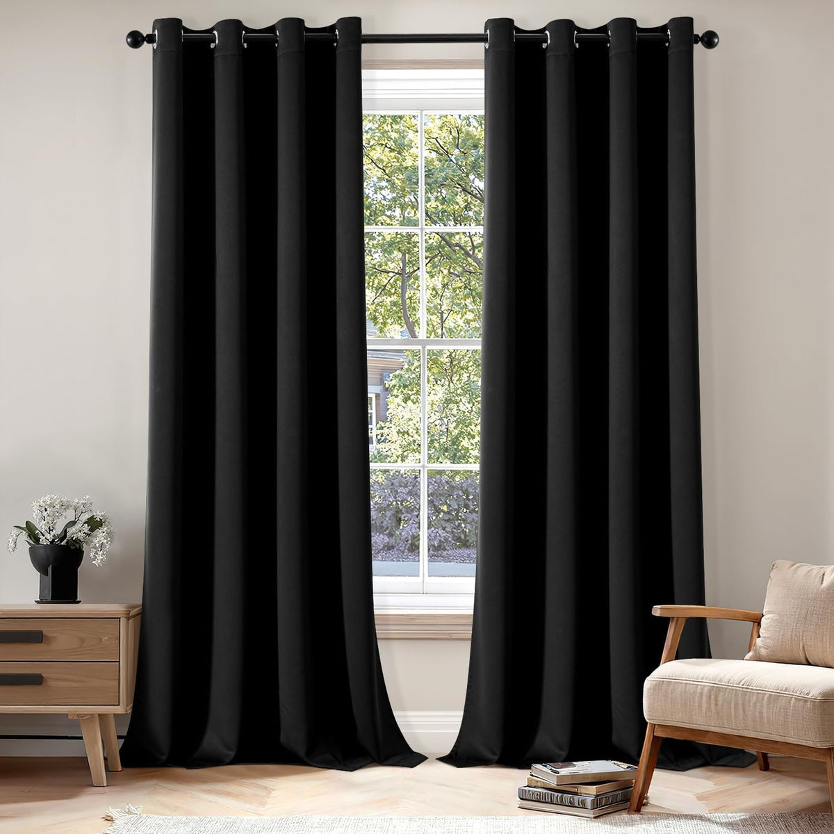 MIULEE Beige Blackout Bedroom Curtains 63 Inch Long Light Blocking