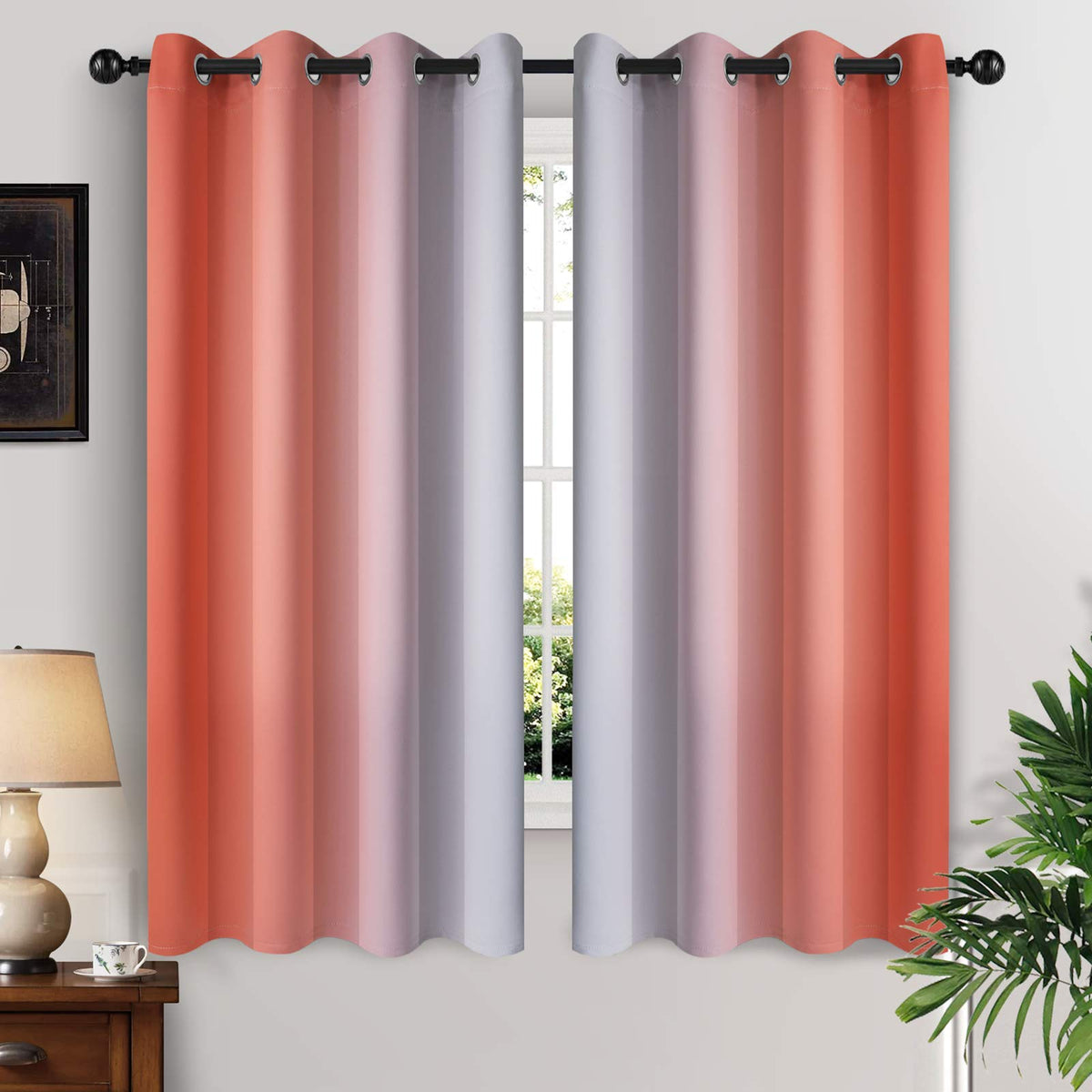 Yakamok Ombre Curtains Blue and Greyish White for Living Room,52Wx84L