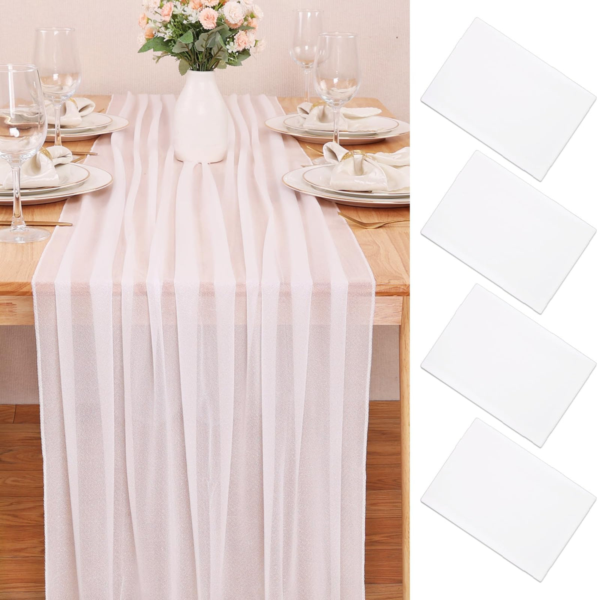 10FT White Chiffon Table Runner 30x120 Inches Romantic Sheer Table Runner Boho forBridal Shower Decorations Wedding Birthday Party Outdoor Decor