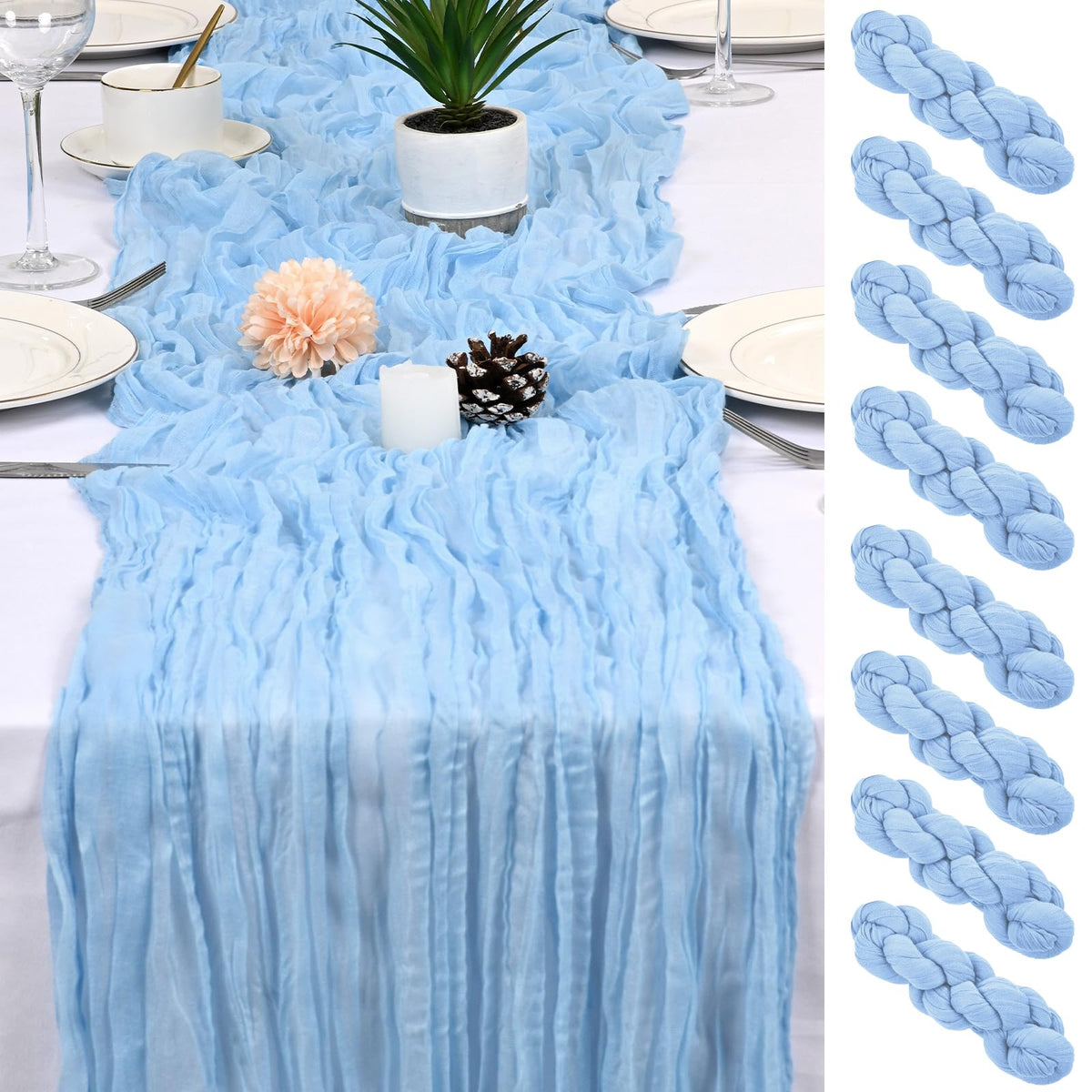 8 Pack Gold Cheesecloth Table Runner 17x108 inch Boho Gauze Cheese Cloth Table Runners for Wedding Party Baby Bridal Shower Home Decor