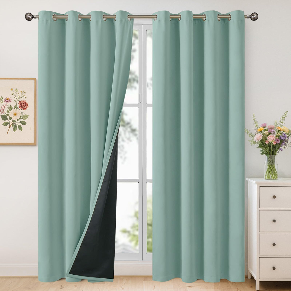 YoungsTex White Linen Blackout Curtains 63 Inch Length for Bedroom 2 Panels