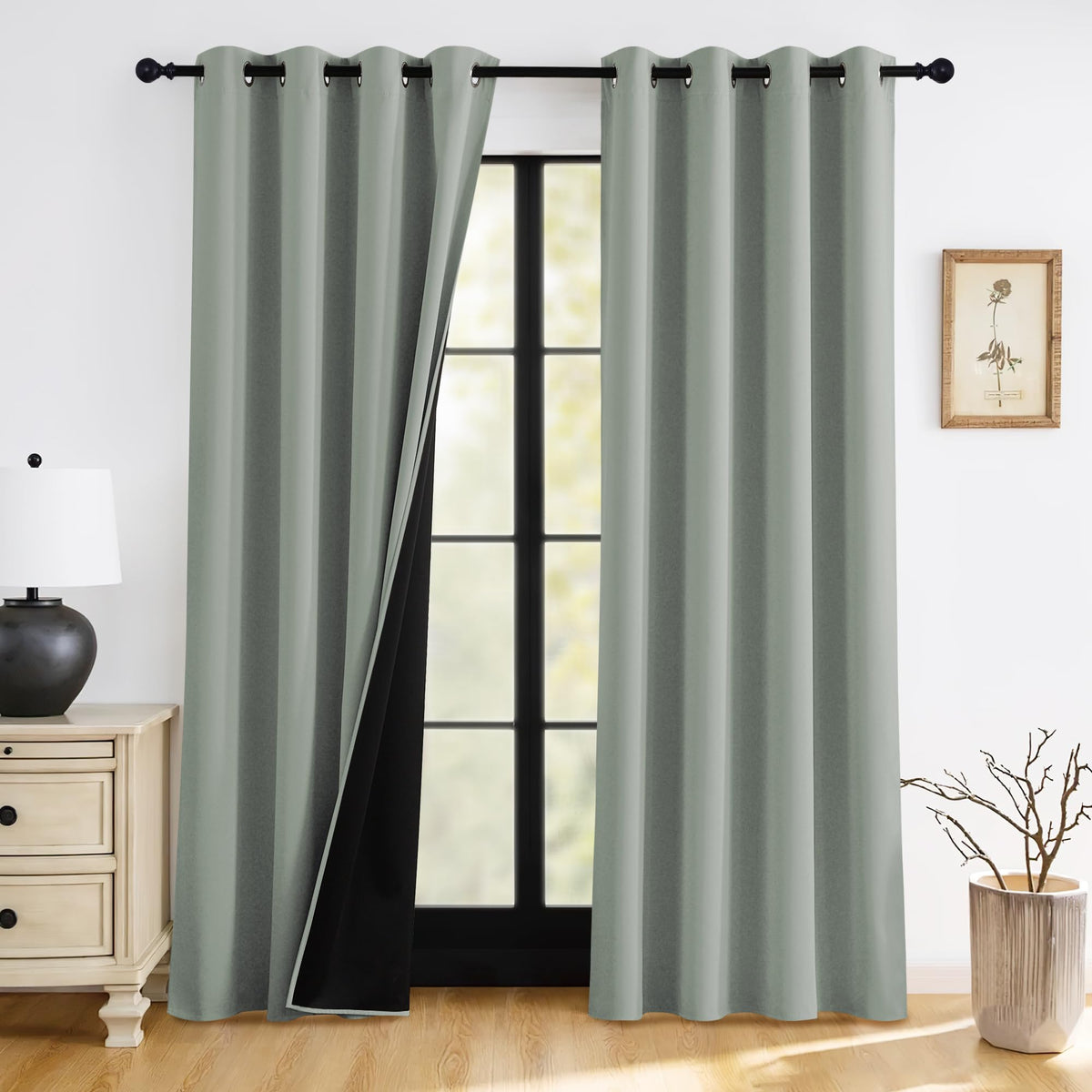 RYB HOME 100% Blackout Black Curtains for Bedroom Living Room 84 inch Long