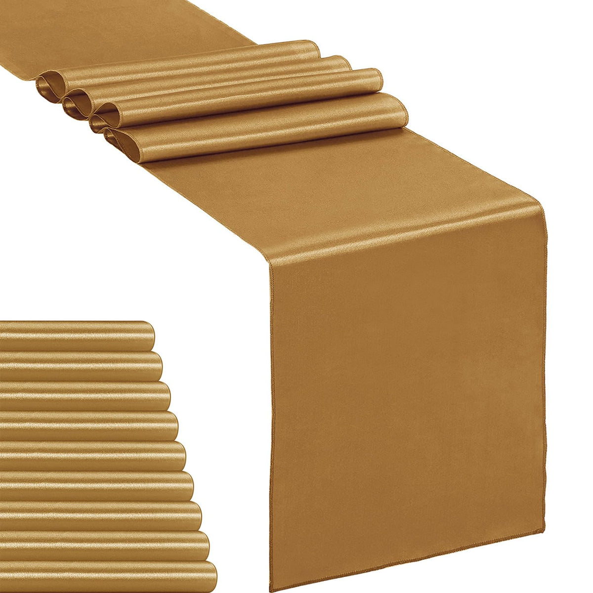 5-Pack Satin Table Runner Champagne 12 x 108 inches Long, Table Runners for Wedding, Birthday Parties, Banquets Decorations（5 Pack, 12x108 Inch, Champagne