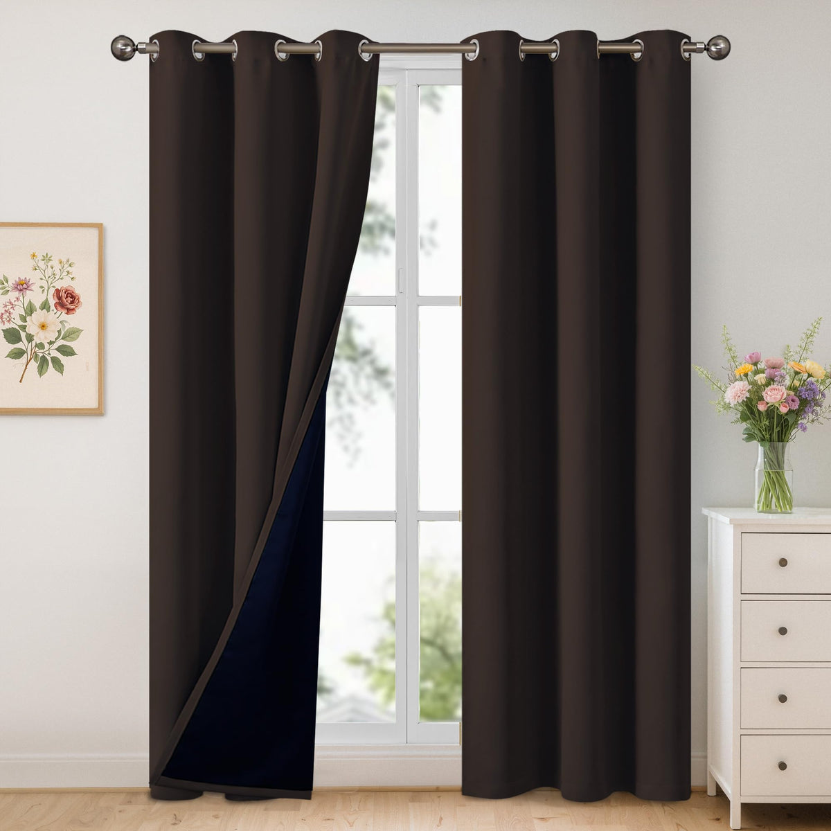 YoungsTex White Linen Blackout Curtains 63 Inch Length for Bedroom 2 Panels