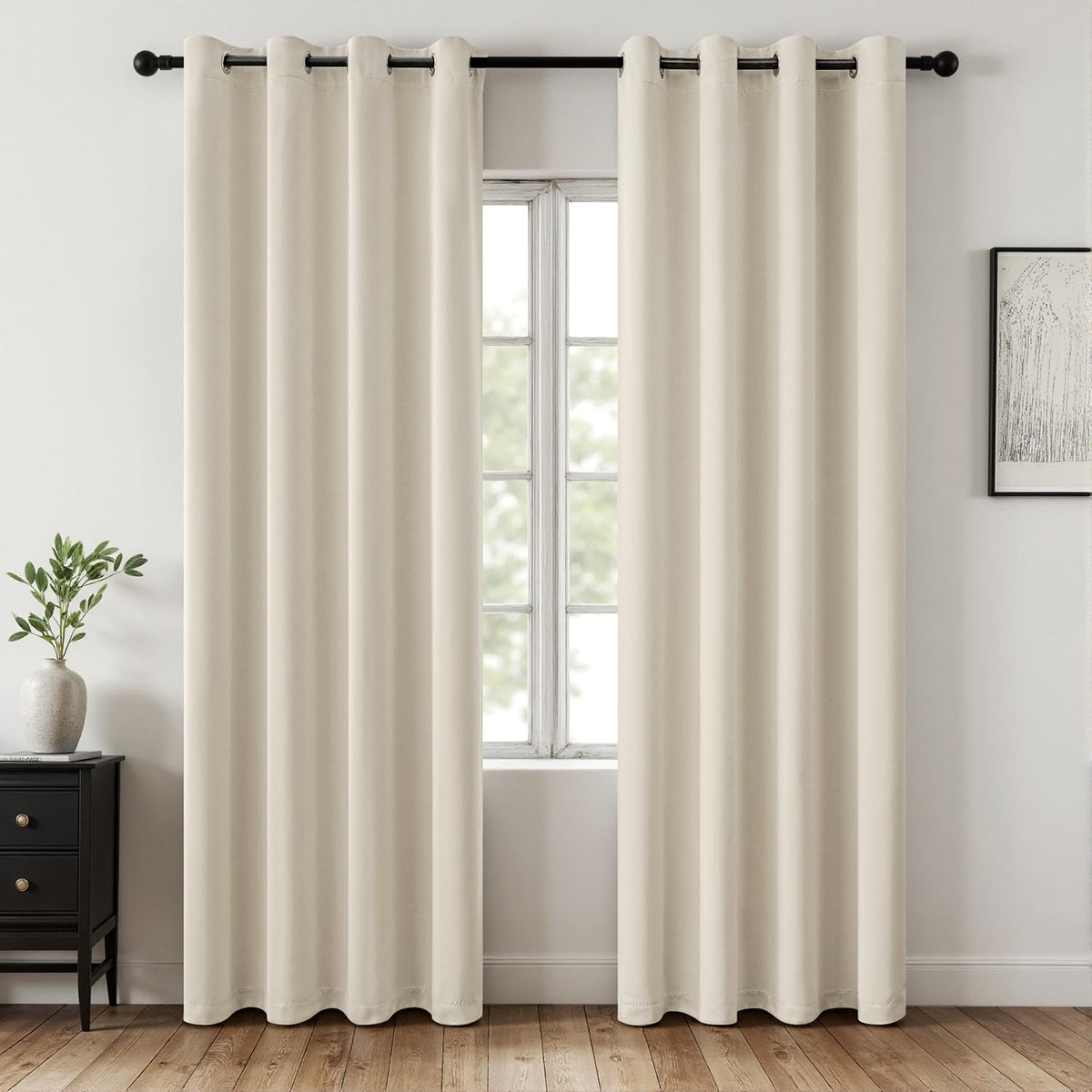 MIULEE Beige Blackout Bedroom Curtains 63 Inch Long Light Blocking