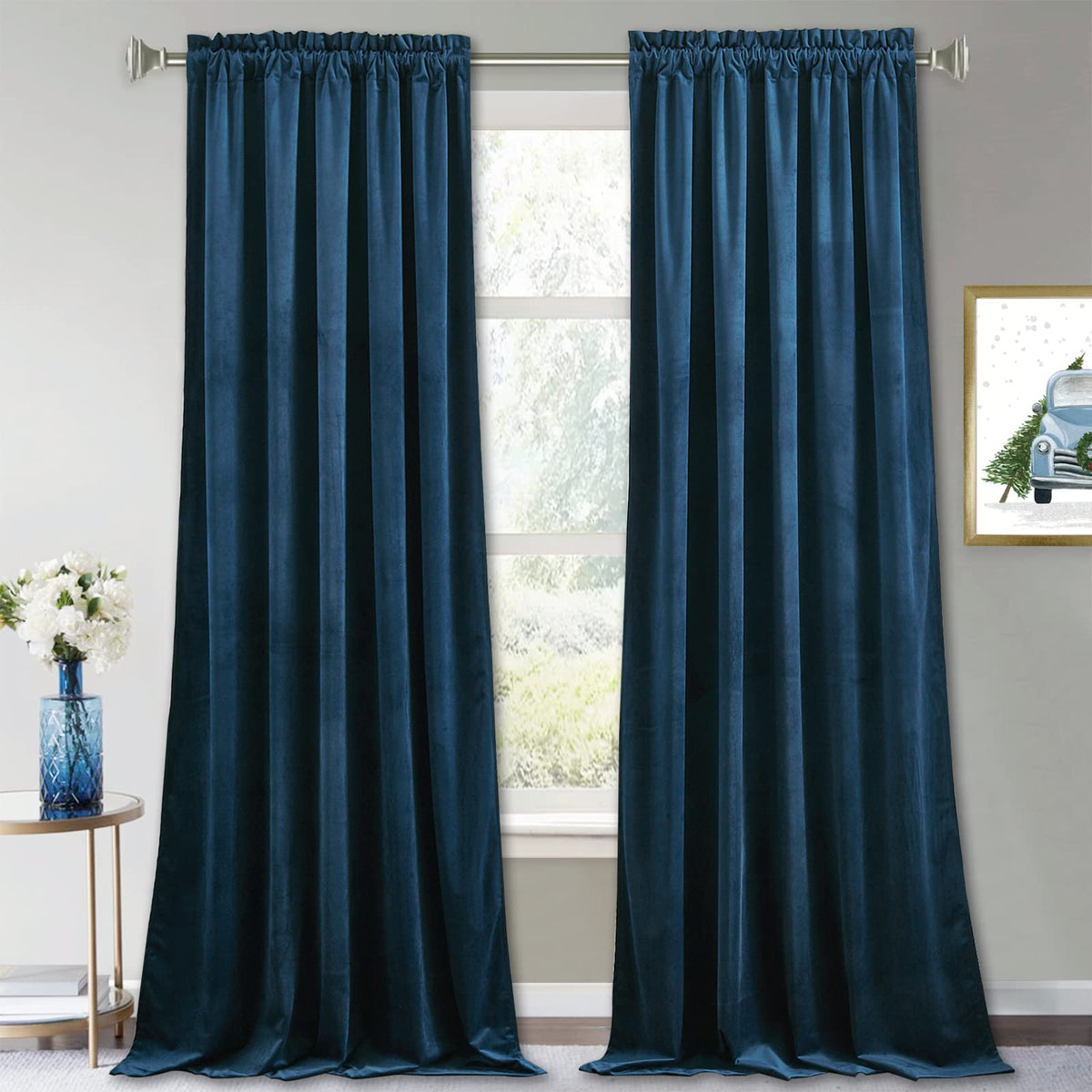 RYB HOME Green Velvet Blackout Curtains 84 inches for Bedroom Living Room