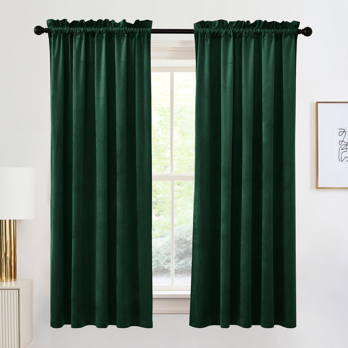 RYB HOME Green Velvet Blackout Curtains 84 inches for Bedroom Living Room