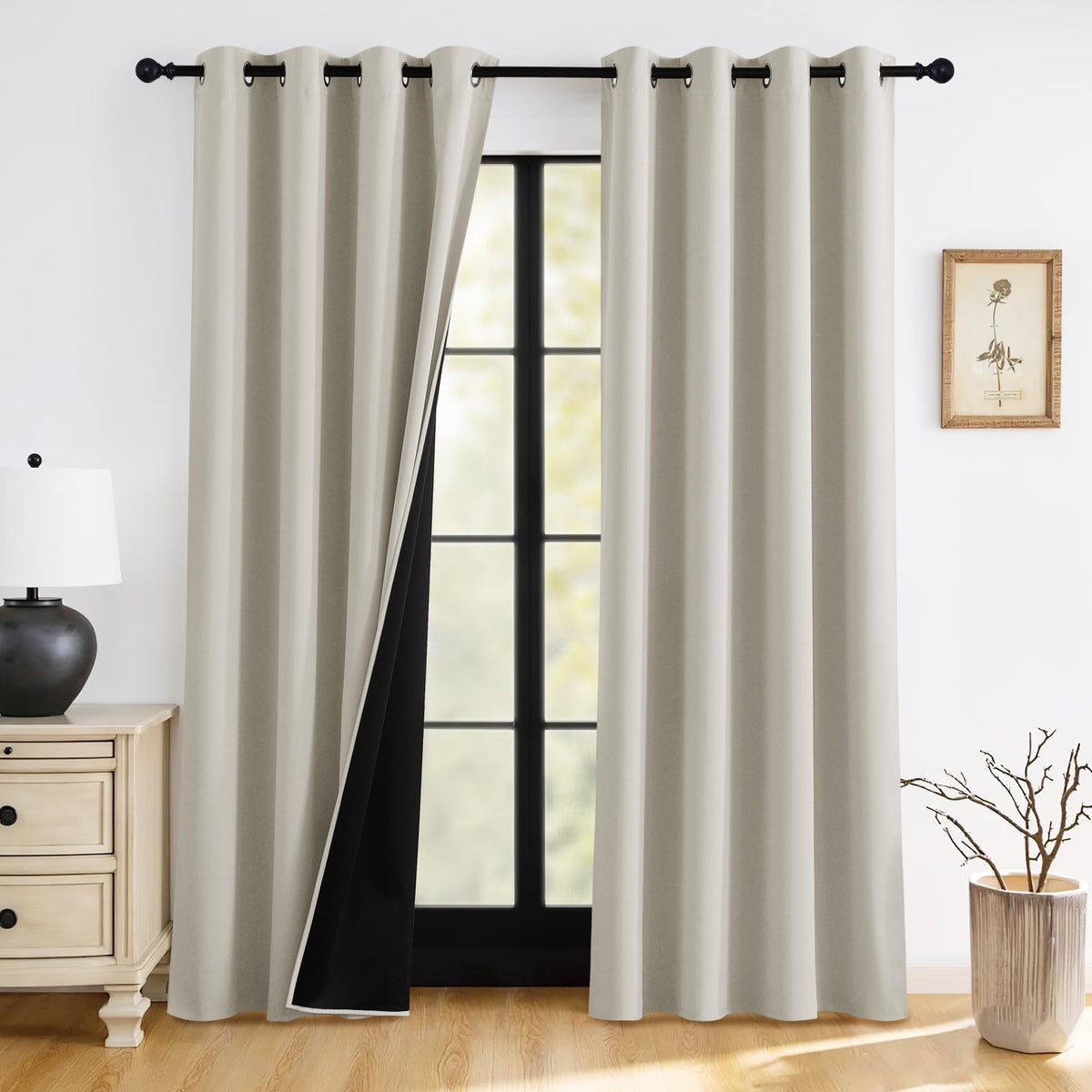 RYB HOME 100% Blackout Black Curtains for Bedroom Living Room 84 inch Long