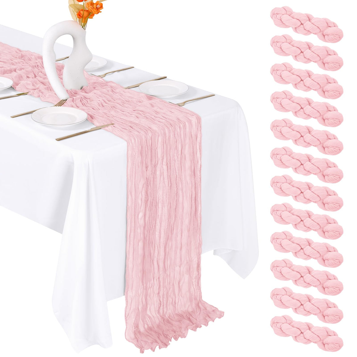 12 Pack Emerald Green Cheesecloth Table Runner 20 x 120 Inch Gauze Table Runner Fabric Semi Sheer Cheese Cloth Table Decor Bulk for Rustic Romantic Wedding Baby Shower Party Table Decoration