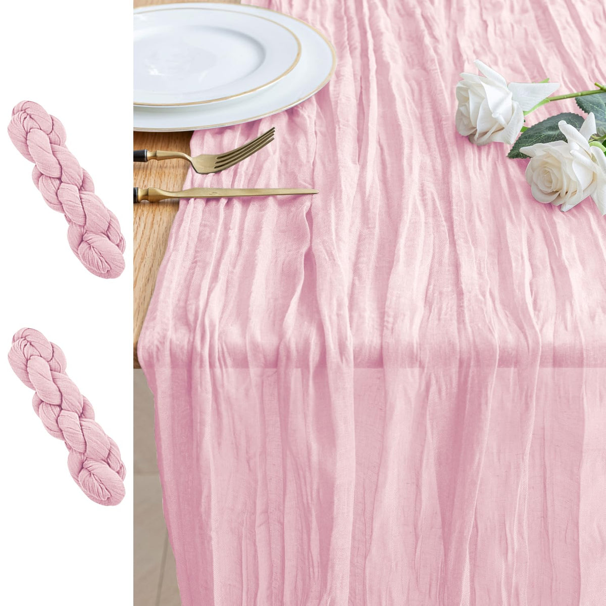 Cheesecloth Table Runner 10FT Blushing Pink Boho Gauze Sheer Runners