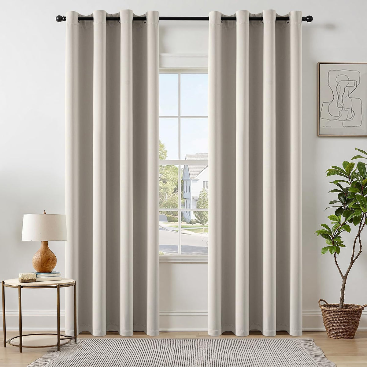 MIULEE Beige Blackout Bedroom Curtains 63 Inch Long Light Blocking