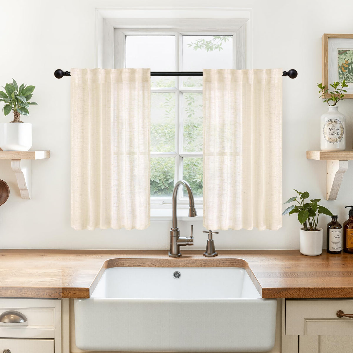 YoungsTex Linen Semi Sheer Curtains 72 Inch Length, Light Filtering Drapes