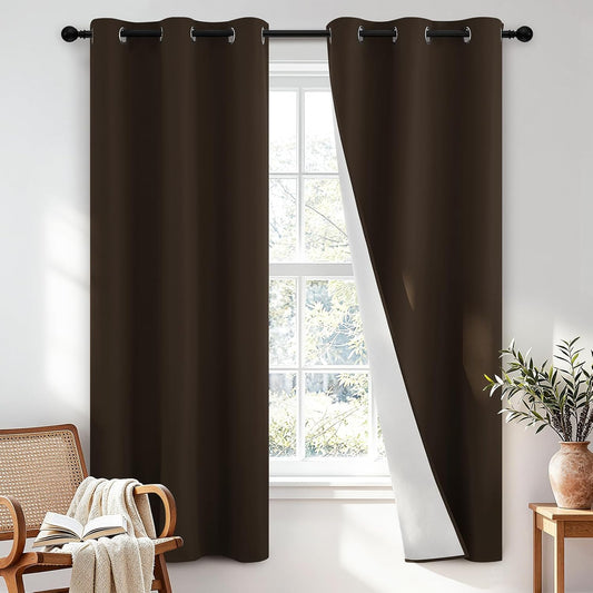 SimpleHome Chocolate Brown 100% Blackout Curtains for Bedroom 63 Inch Long