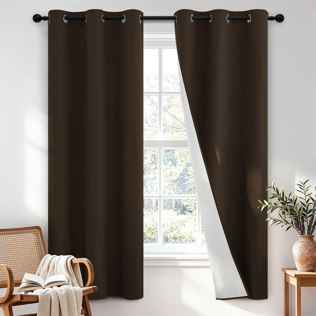 SimpleHome Chocolate Brown 100% Blackout Curtains for Bedroom 63 Inch Long