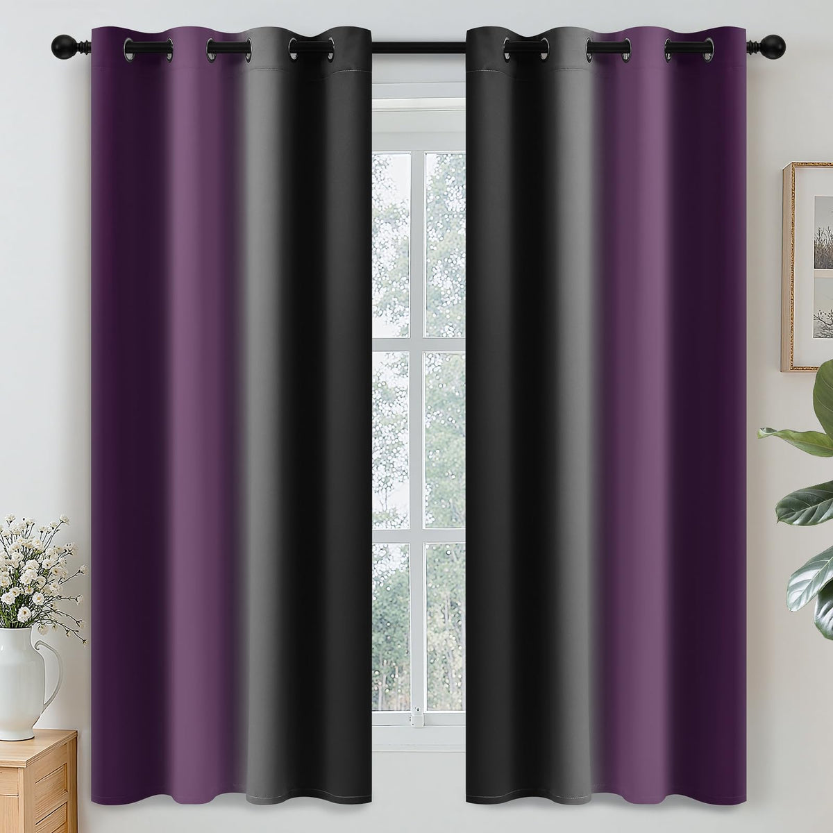 Yakamok Ombre Curtains Blue and Greyish White for Living Room,52Wx84L