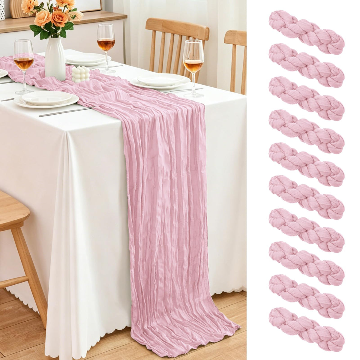 10 Pack Dusty Blue Cheesecloth Table Runner, 17x108 Inch Semi Sheer Boho Gauze Cheese Cloth Fabric Table Runners for Wedding Party Baby Shower Birthday Garden Farmhouse Table Decor