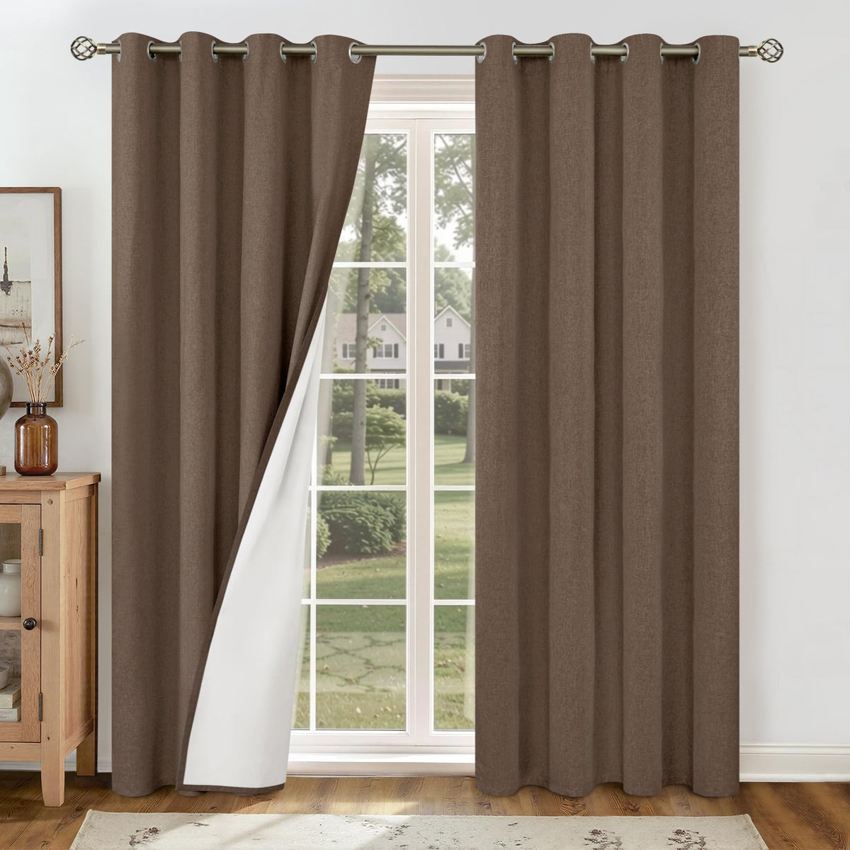 YoungsTex White Linen Blackout Curtains 63 Inch Length for Bedroom 2 Panels