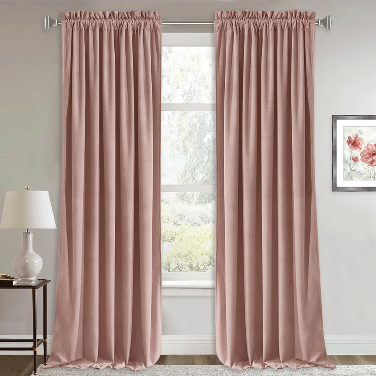 RYB HOME Green Velvet Blackout Curtains 84 inches for Bedroom Living Room
