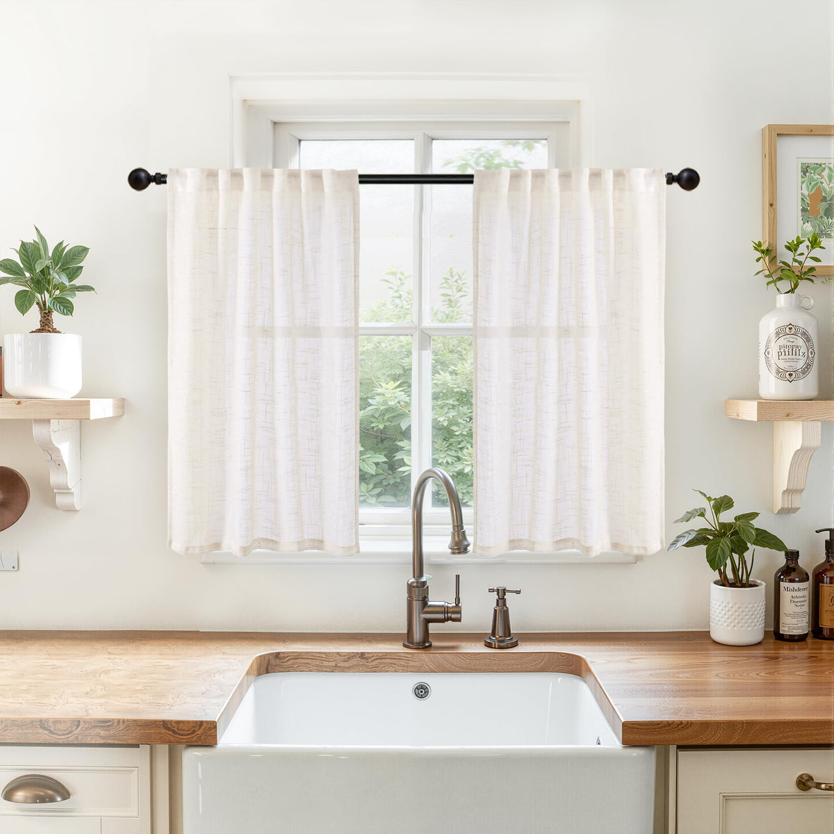 YoungsTex Linen Semi Sheer Curtains 72 Inch Length, Light Filtering Drapes